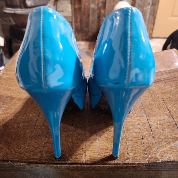 Charlotte Russe Womens Size 8 Teal Blue Patent Leather Platform Stiletto Heels - Picture 2 of 11